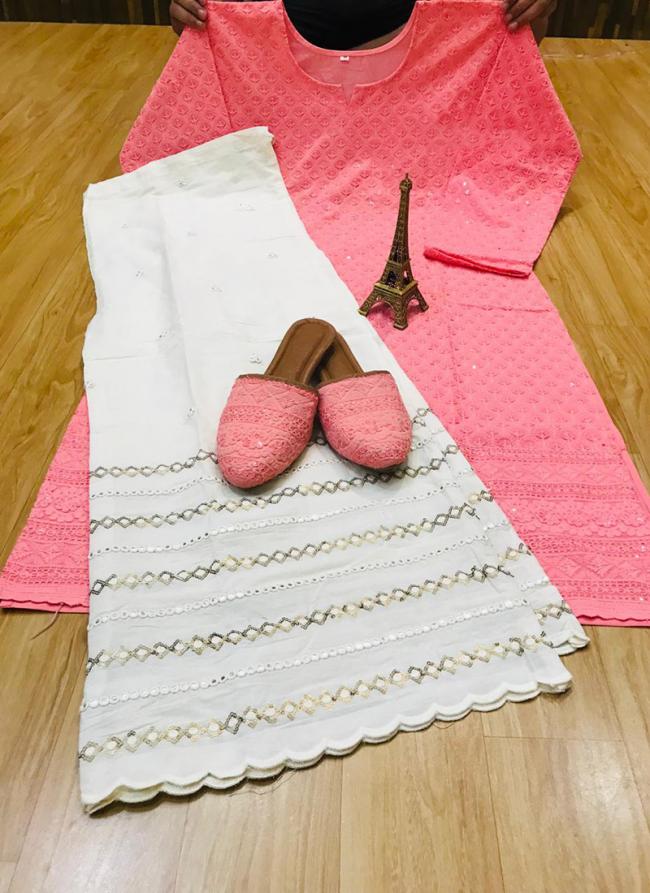 Pink Pure Cotton Festival Wear Chiikankari Kurti With Sharara
